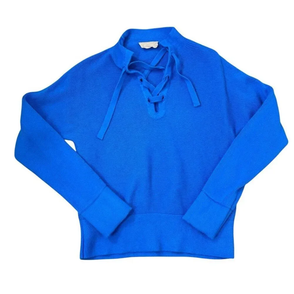 Everlane Sweater Womens XS Cerulean Blue Wool Blend Lace Up Smock Knit Crop